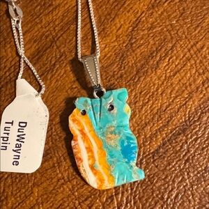 Native American Hand Carved Owl Pendant By DWAYNE TURPIN